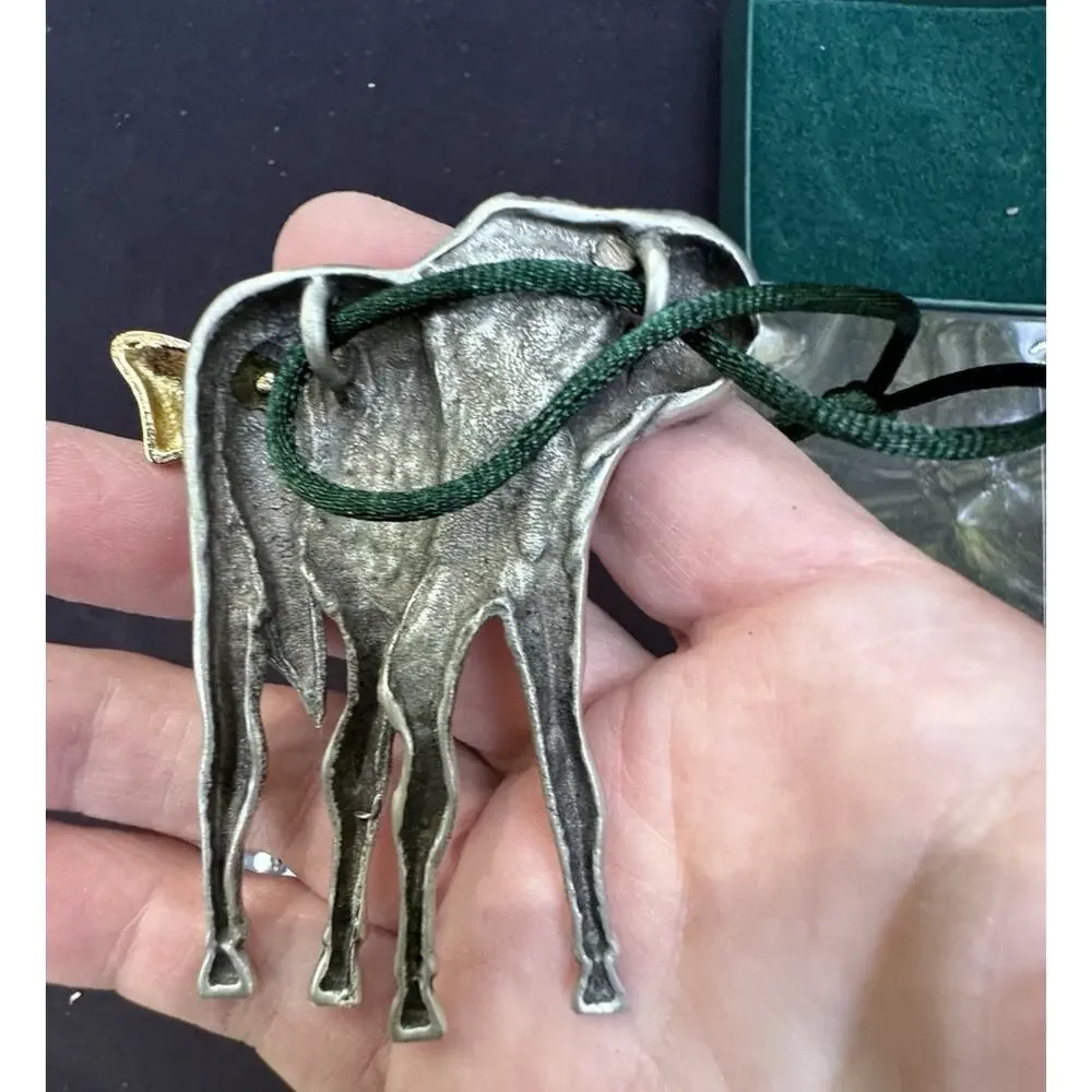 Pewter Horse with Bow Ornament, Uniquely Equine, made in Canada MIB -S1T